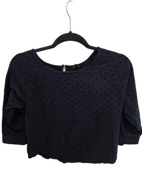 J.Crew Black Ponte Knit Polka Dot Top Flocked Dots Keyhole Back Size M
